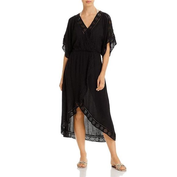 NEW Surf Gypsy‎ Eyelet Maxi Dress Swim Cover-up Dress Sz M black boho - Picture 1 of 7